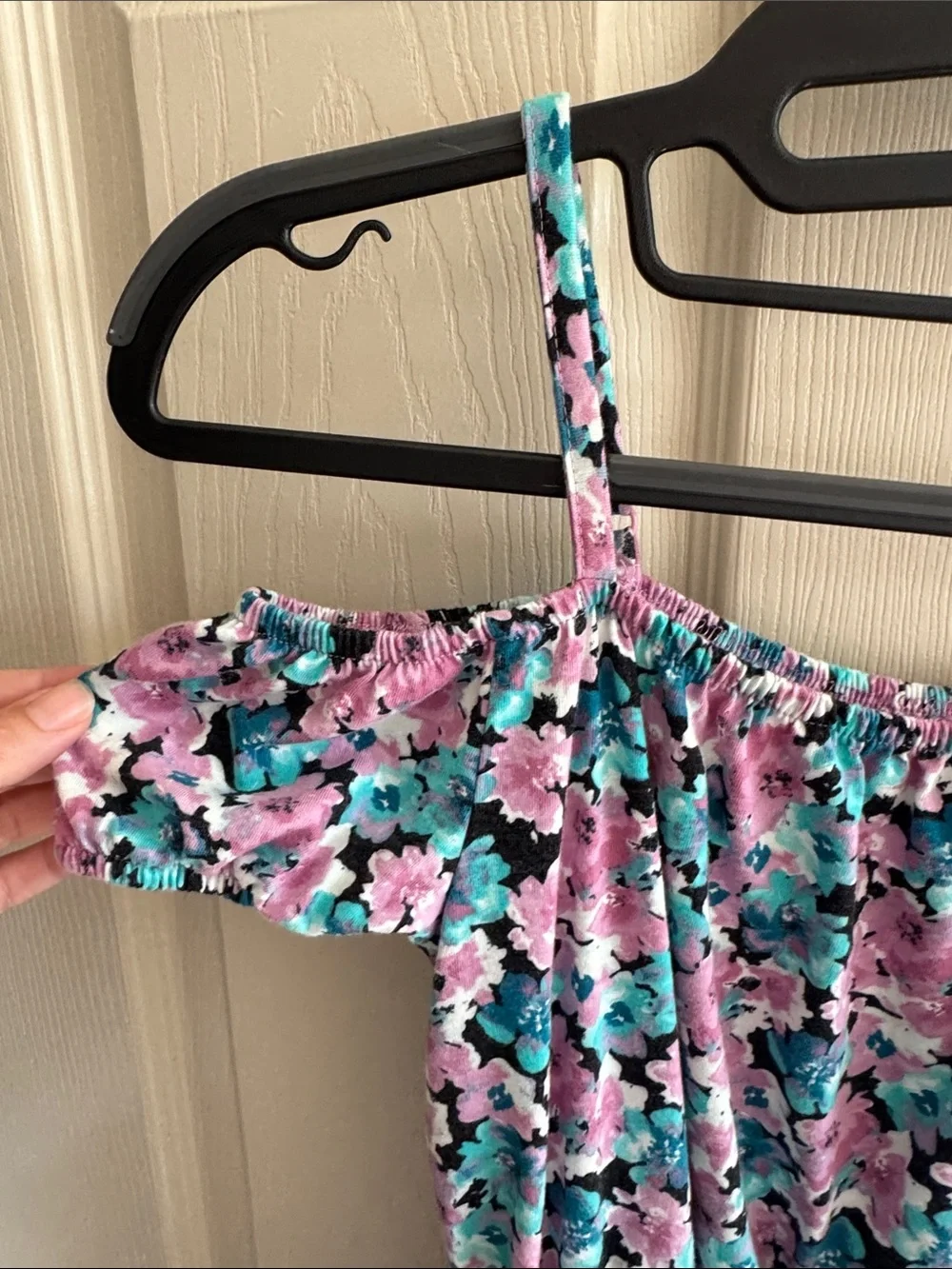 SO Girls Floral Cold-Shoulder Dress in Purple and Teal